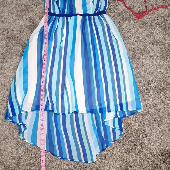 Modcloth Lined Halter  Backless Striped Midi Dress-Monochromatic Blue/White-L - Picture 4 of 9